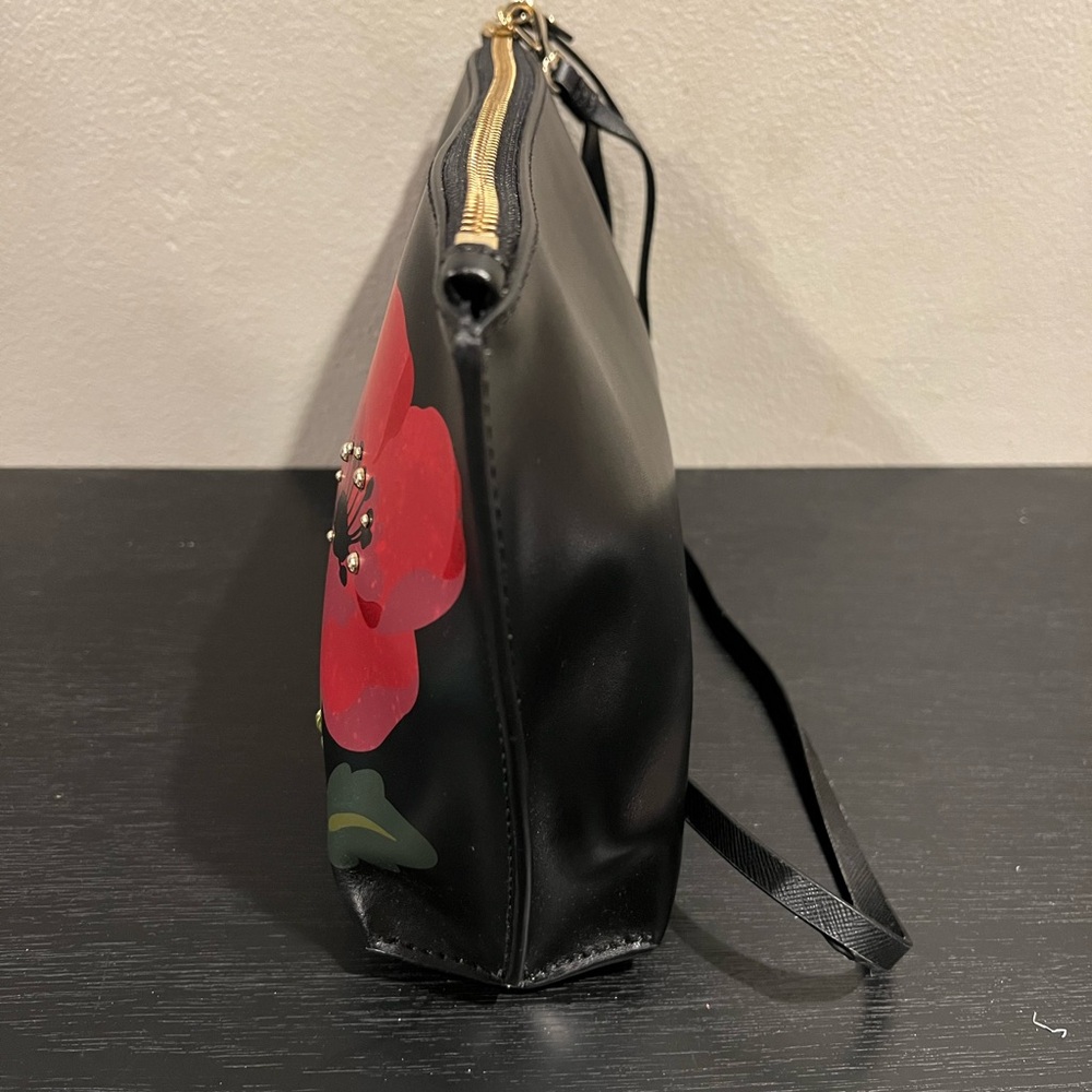 Kate Spade Ooh La La Poppy Hilarie Black Red Leather Cosmetic Bag Pouch Clutch - Picture 4 of 7